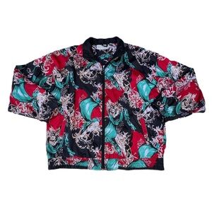 Vintage Pinstripe Petites Red Green Christmas Zip Up Windbreaker Bomber Jacket